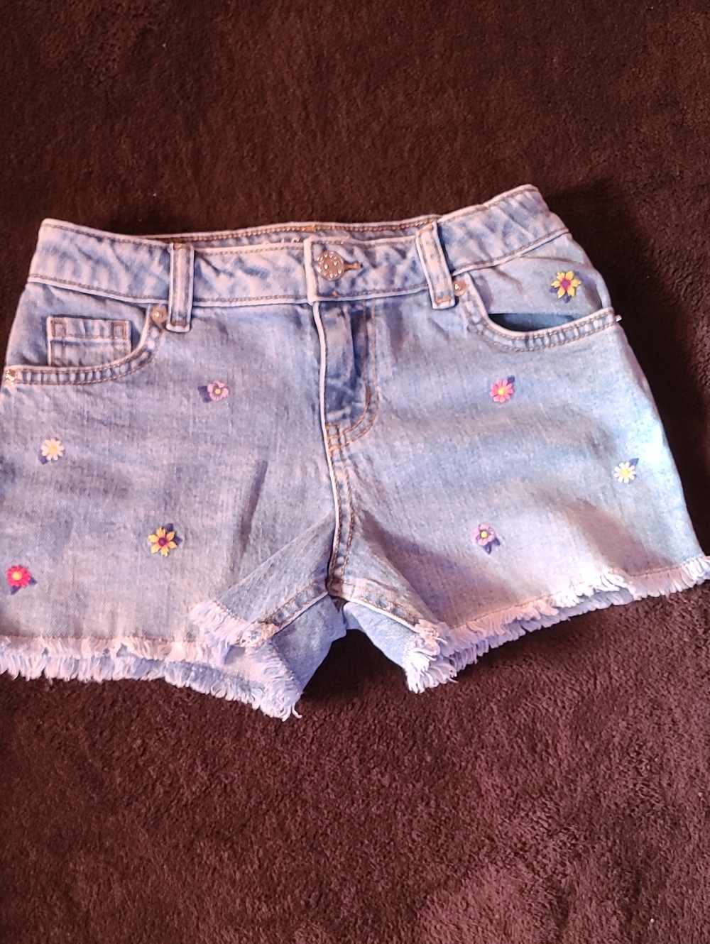 Cat & Jack Light Blue Denim Shorts with Floral Accents